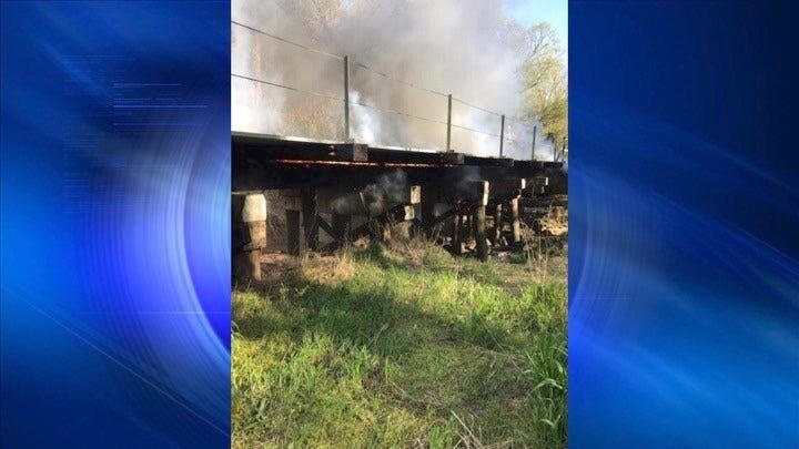 Fire engulfs Union Pacific railroad bridge